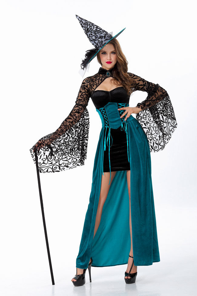 F1764 Teal Storybook Vintage Witch Costume